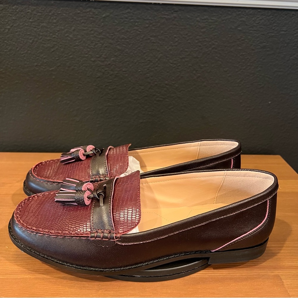 NYDJ Women’s Wine Goat  Arielgo Leather Tassel Slip On Flats Loafers Size 10 M